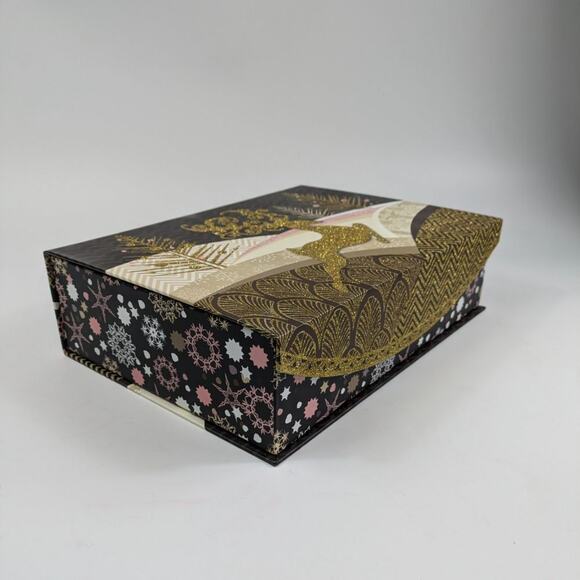 Gold Glitter Reindeer Magnetic Gift Box Winter Punch Studio Holiday 12.5x9x3.5 - Picture 2 of 10